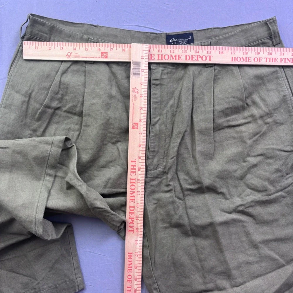 Eddie Bauer Mens 42 Tall Olive Green Linen Cotton Blend Pleated Chino Pants